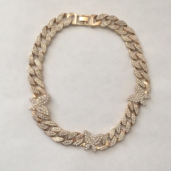 24K Gold Plated Butterfly Cuban Chain Link Choker Necklace - Picture 2 of 7